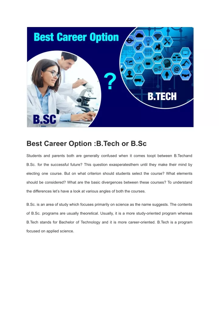 best career option b tech or b sc