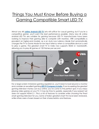 Things You Must Know Before Buying a Gaming Compatible Smart LED TV