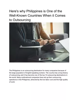 Here's why Philippines is One of the Well-Known Countries When it Comes to Outsourcing