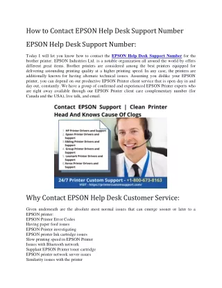 How to Contact EPSON Help Desk Support Number