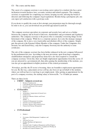 cs the course and the duties the career