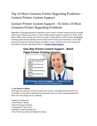 top 10 most common printer regarding problems
