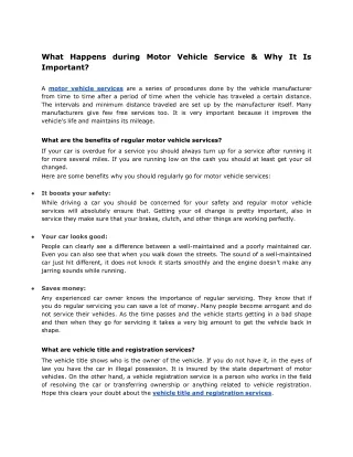 What Happens during Motor Vehicle Service & Why It Is Important