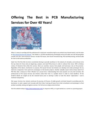 Offering The Best in PCB Manufacturing Services for Over 40 Years!