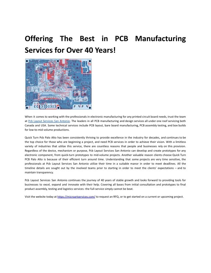 offering the best in pcb manufacturing services