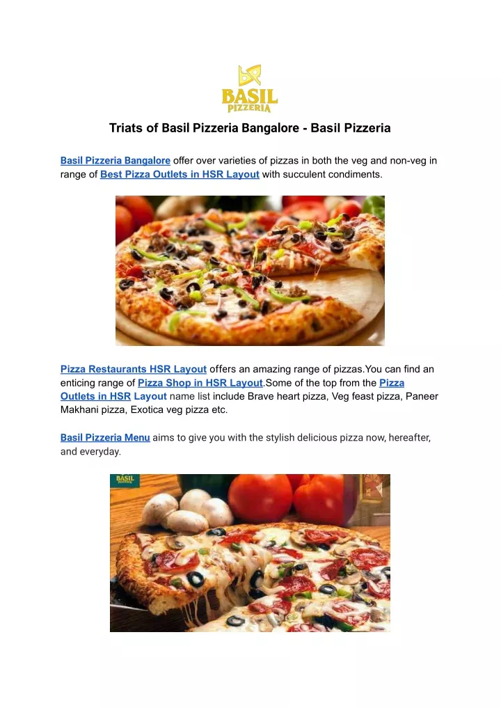 triats of basil pizzeria bangalore basil pizzeria