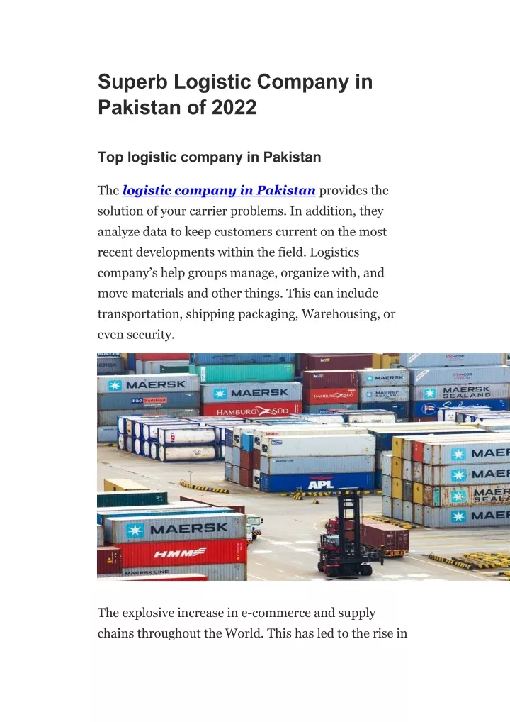 superb logistic company in pakistan of 2022