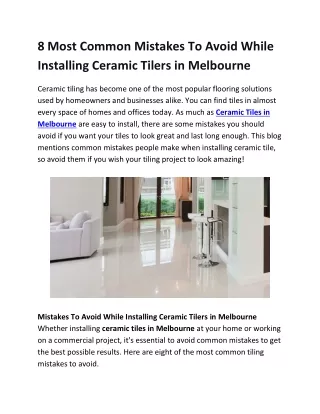 8 Most Common Mistakes To Avoid While Installing Ceramic Tilers in Melbourne