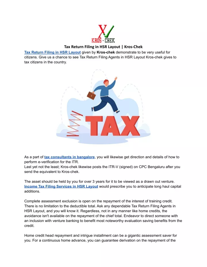tax return filing in hsr layout kros chek