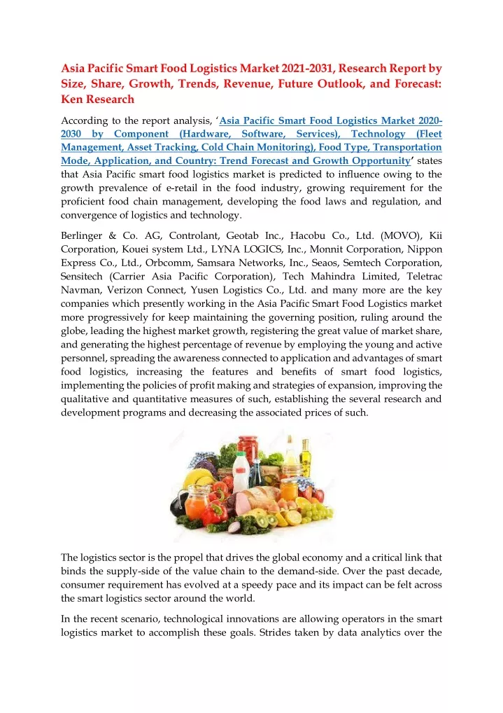 asia pacific smart food logistics market 2021