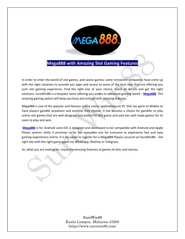 mega888 with amazing slot gaming features