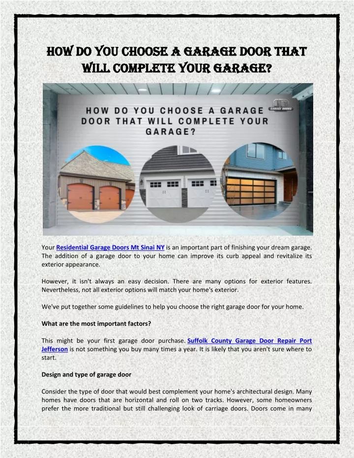 how how do you choose a garage door that