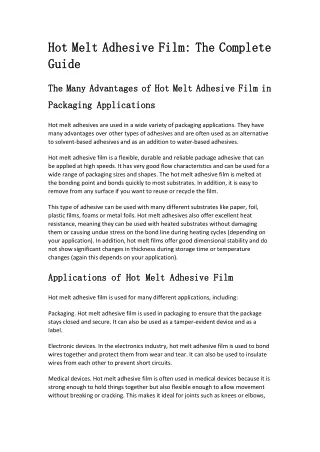 Hot Melt Adhesive Film The Complete Guide