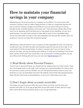 how to maintain your financial savings in your