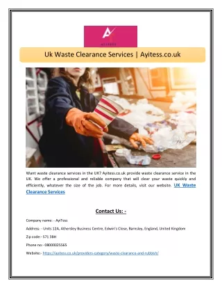 Uk Waste Clearance Services  Ayitess.co.uk