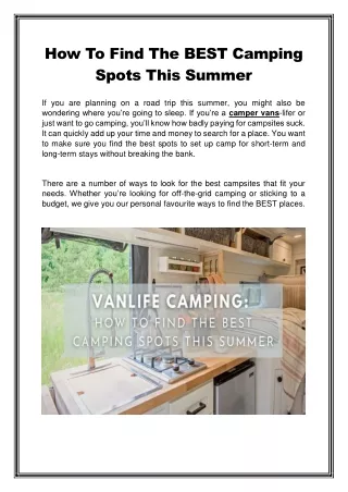 How To Find The BEST Camping Spots This Summer