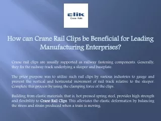 How can Crane Rail Clips be Beneficial for Leading Manufacturing Enterprises