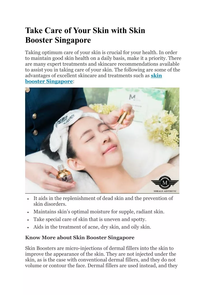 take care of your skin with skin booster singapore