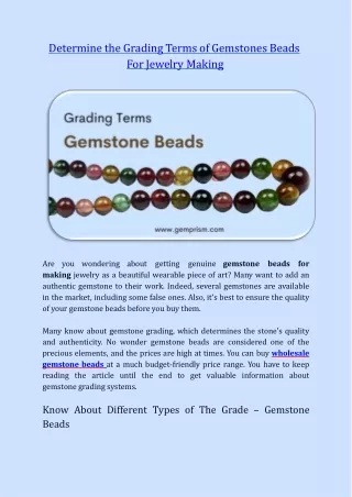Determine The Grading Terms Of Gemstones Beads For Jewelry Making
