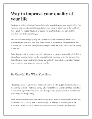 way to improve your quality of your life
