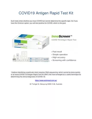 COVID19 Antigen Rapid Test Kit