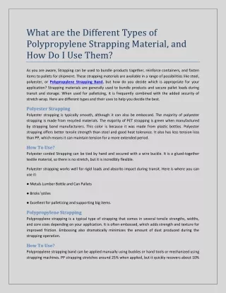 What are the Different Types of Polypropylene Strapping Material