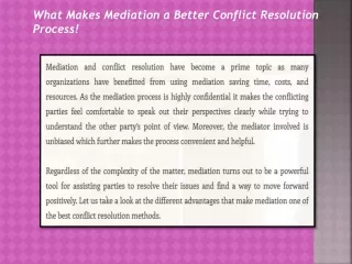 what makes mediation a better conflict resolution