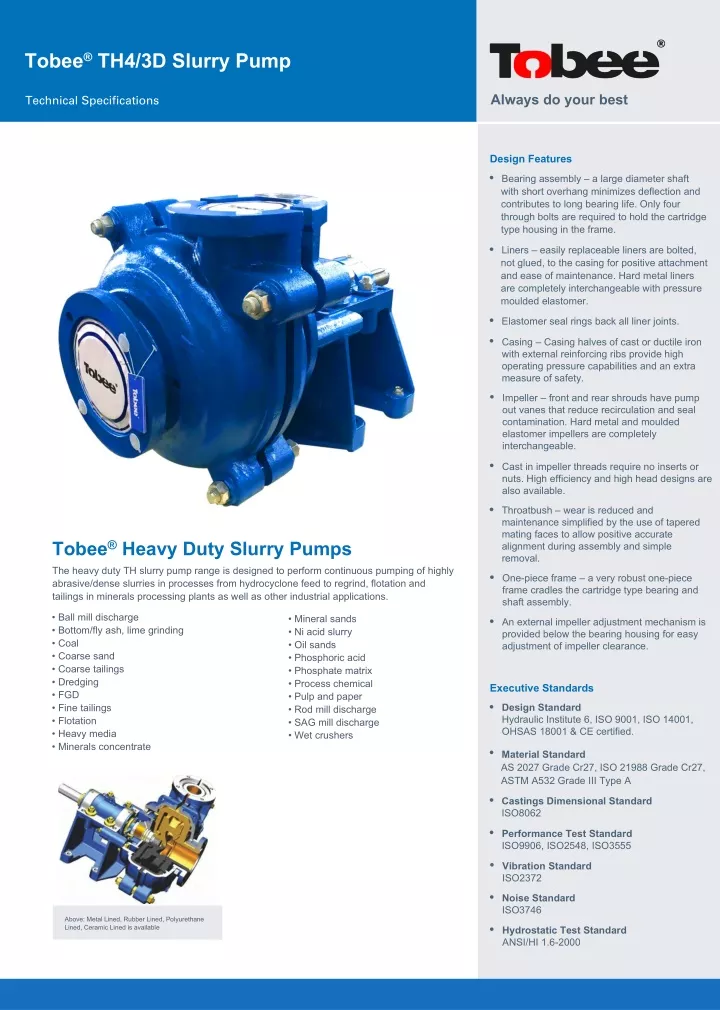 tobee th 4 3 d slurry pump