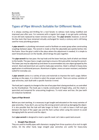 keywords pipe wrench chain pipe wrench min words