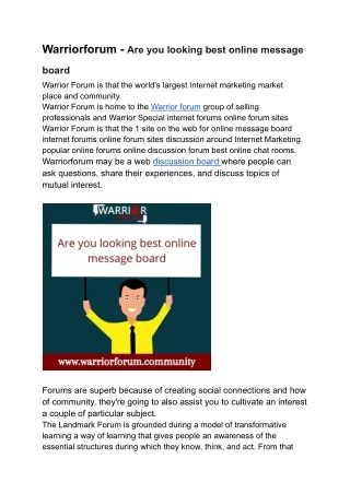 warriorforum are you looking best online message