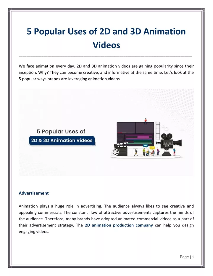 5 popular uses of 2d and 3d animation videos