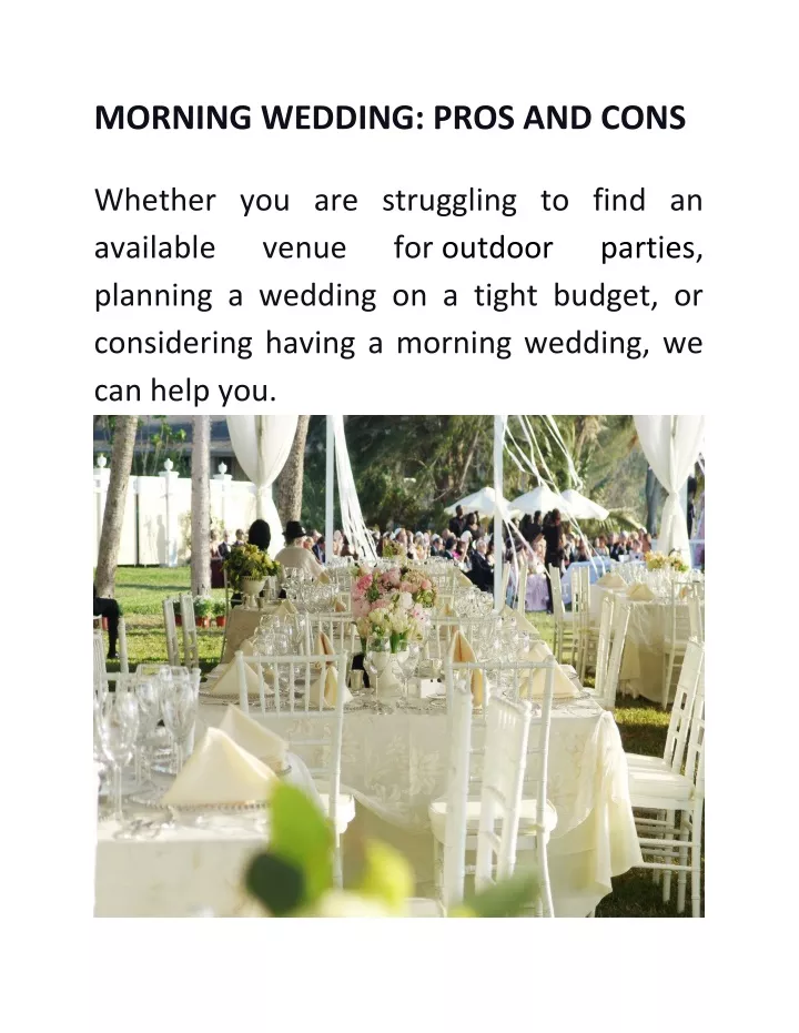 morning wedding pros and cons