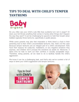 TIPS TO DEAL WITH CHILD’S TEMPER TANTRUMS