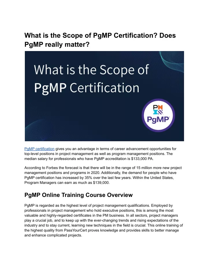 what is the scope of pgmp certification does pgmp