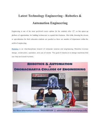 Latest Technology Engineering - Robotics & Automation Engineering