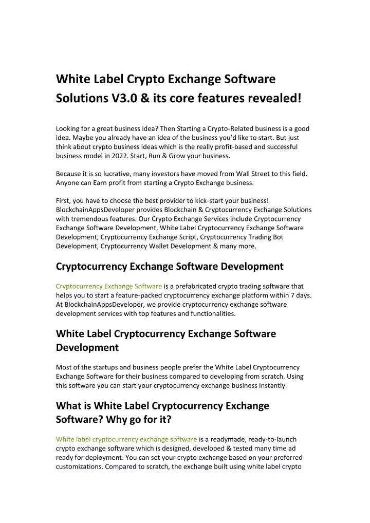 white label crypto exchange software solutions