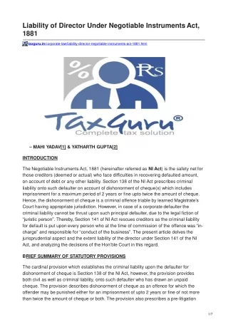 liability of director under negotiable