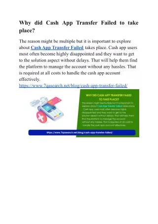 Why did Cash App Transfer Failed to take place?