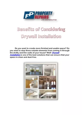 Benefits of Considering Drywall Installation by FP Property Repair