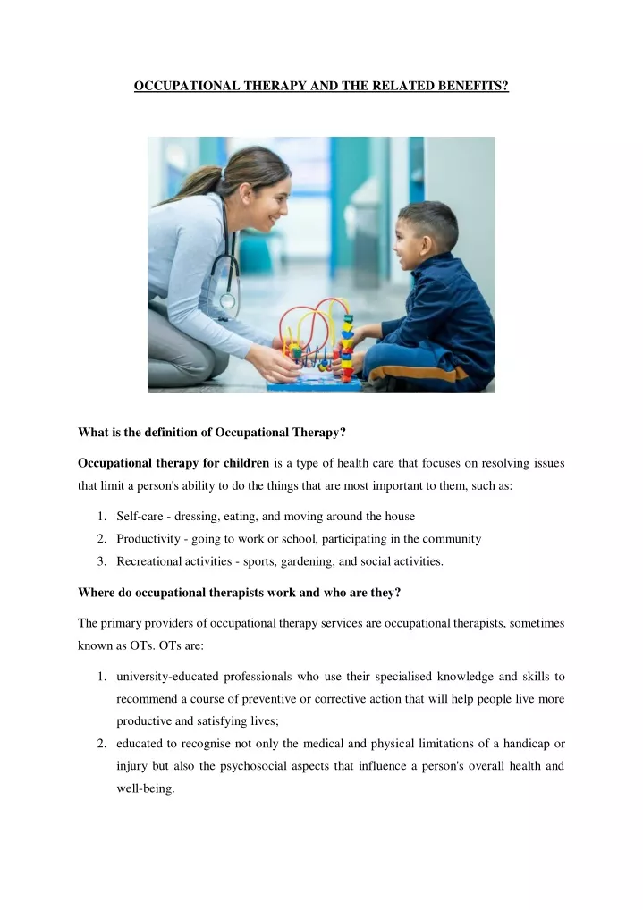 occupational therapy and the related benefits