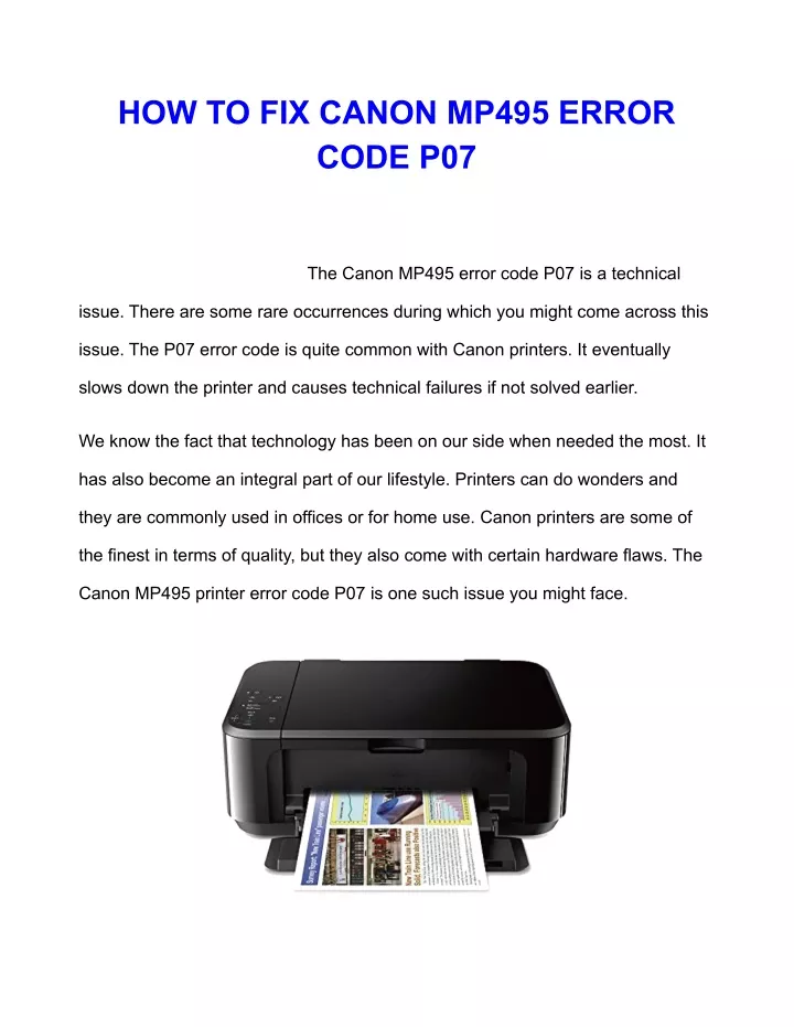 how to fix canon mp495 error code p07
