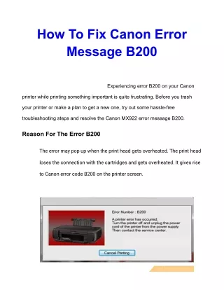 how to fix canon error message b200