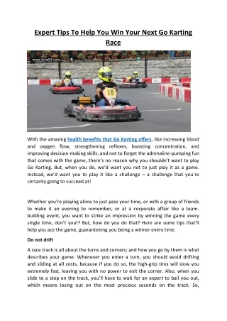Expert Tips To Help You Win Your Next Go Karting Race
