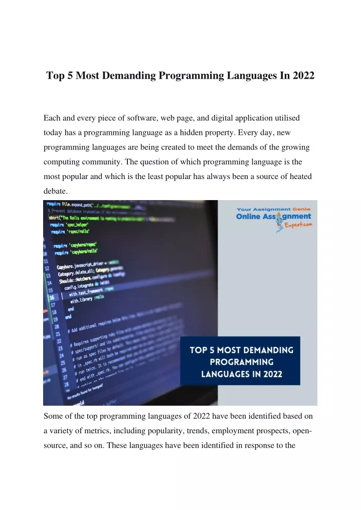 top 5 most demanding programming languages in 2022
