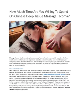 How Much Time Are You Willing To Spend On Chinese Deep Tissue Massage Tacoma