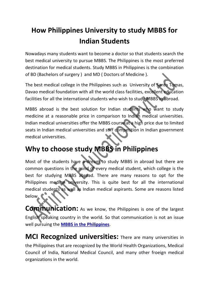 how philippines university to study mbbs