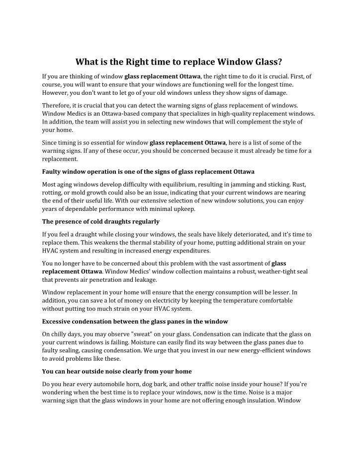 what is the right time to replace window glass