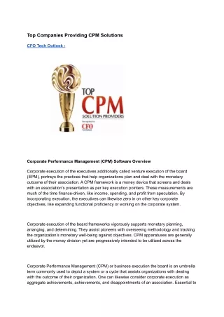 Top Companies Providing CPM Solutions