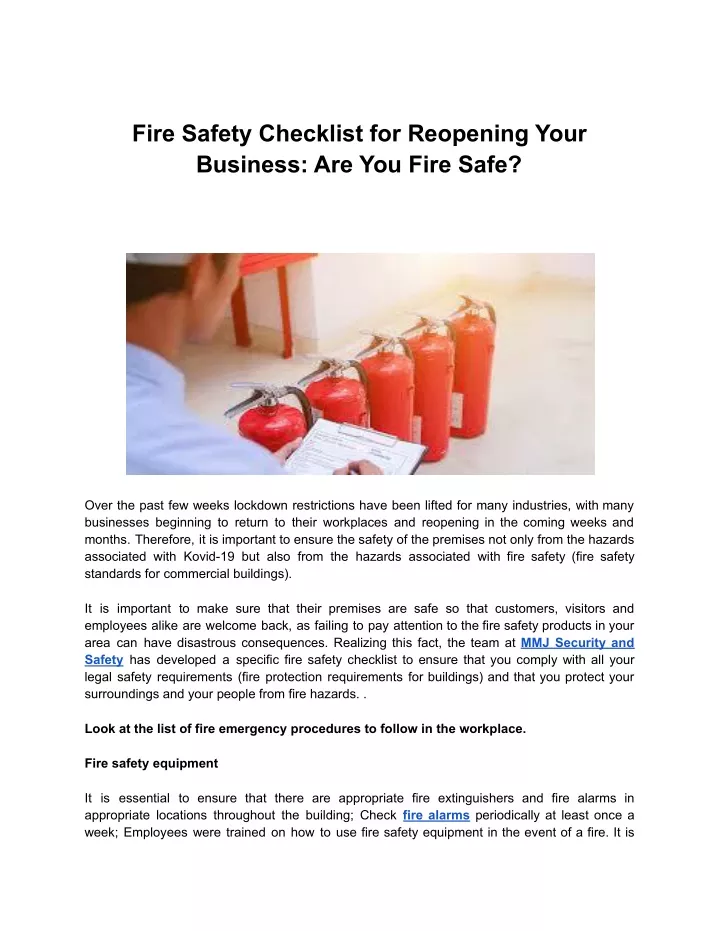 fire safety checklist for reopening your business