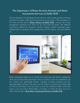 The Importance of Home Security Systems and Home Automation Services in Delhi NCR